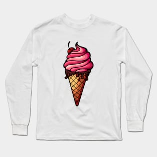 Ice cream with cherry in waffle cone Long Sleeve T-Shirt